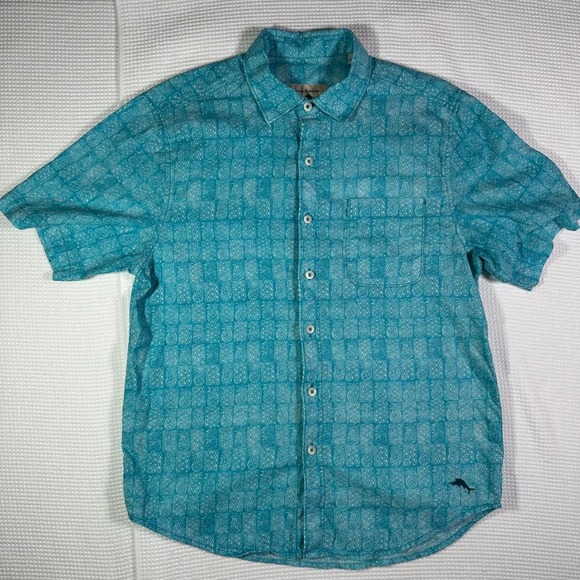 Other - Tommy Bahama blue & white checkered short sleeve button up shirt in Medium.